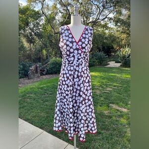 Amanda Lane polka dot midi dress with pleated cummerbund waist - size 6
